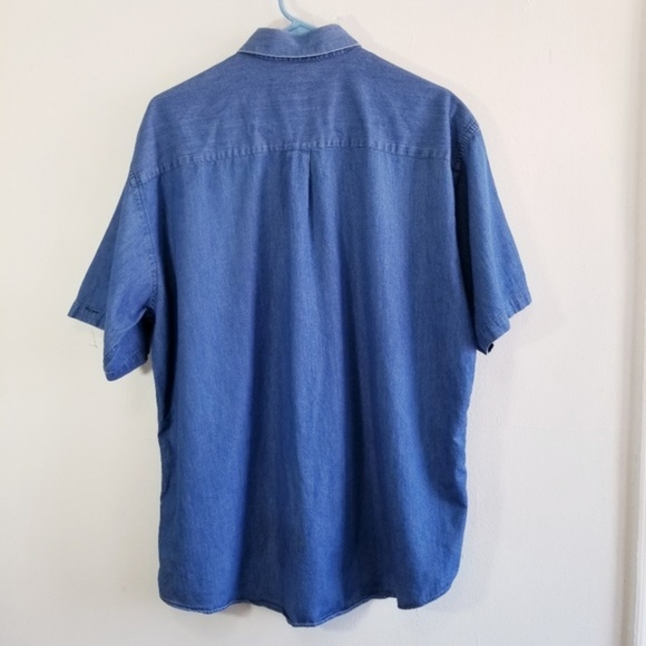 Perry Ellis Men's Blue Chambray Button Down Shirt - Picture 4 of 7